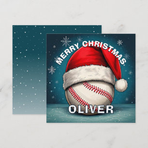Baseball Ball Rote Weihnachtsmannmütze Name Weihna Feiertagskarte