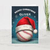 Baseball Ball Rote Weihnachtsmannmütze Name Weihna Feiertagskarte (Vorderseite)