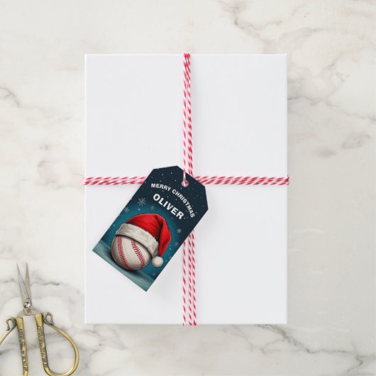 Baseball Ball Rote Weihnachtsmannmütze Name Weihna Geschenkanhänger (Mit Garn)
