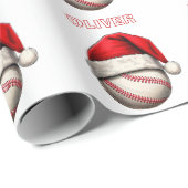 Baseball Ball Rote Weihnachtsmannmütze Name Weihna Geschenkpapier (Rolleneckpunkt)