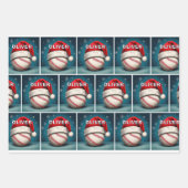 Baseball Ball Rote Weihnachtsmannmütze Name Weihna Geschenkpapier Set (Vorderseite 3)