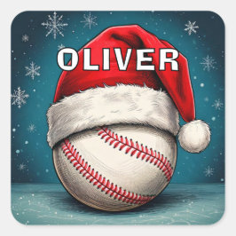 Baseball Ball Rote Weihnachtsmannmütze Name Weihna Quadratischer Aufkleber