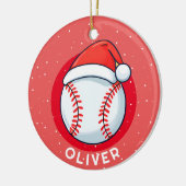 Baseball Ball Rote Weihnachtsmannmütze Weihnachtsn Keramik Ornament (Links)