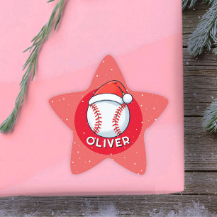Baseball Ball Rote Weihnachtsmannmütze Weihnachtsn Stern-Aufkleber