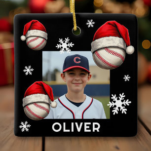 Baseball Ball Santa Claus Hut Name Foto Weihnachte Keramikornament