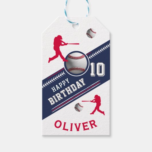 Baseball-Ball-Spieler als Geburtstagsparty Geschenkanhänger (Vorderseite)