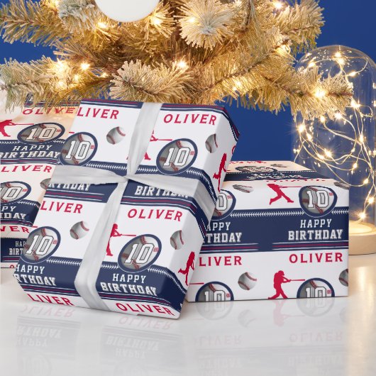 Baseball-Ball-Spieler als Geburtstagsparty Geschenkpapier (Feiertage)