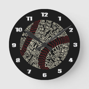 Baseball Ball Terminology Word Art Runde Wanduhr