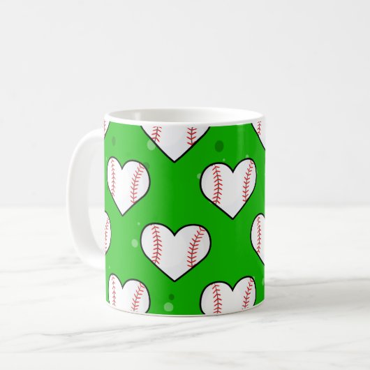 Baseball-Ball-Textur in Herzform - Muster Kaffeetasse (Vorderseite Links)