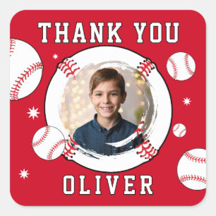 Baseball Ball Themed Birthday Foto Vielen Dank Quadratischer Aufkleber