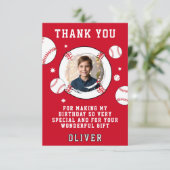 Baseball Ball ThemenBirthday Party Foto Dankeskarte (Stehend Vorderseite)