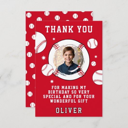 Baseball Ball ThemenBirthday Party Foto Dankeskarte (Vorne/Hinten)