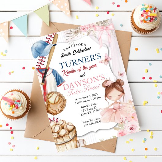 Baseball & Ballerina Birthday Invitation | Rookie Einladung