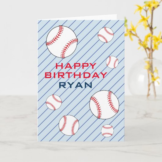 Baseball Balls Happy Birthday Kids Personalizable Karte (Gelbe Blume)