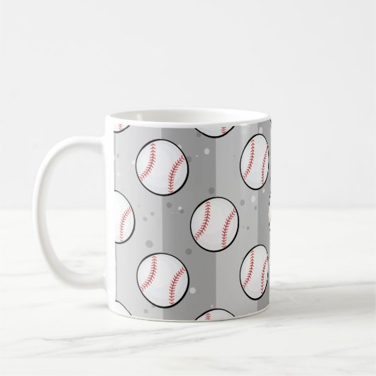 Baseball Balls - Nahtloses Muster auf dem Graufeld Kaffeetasse (Links)