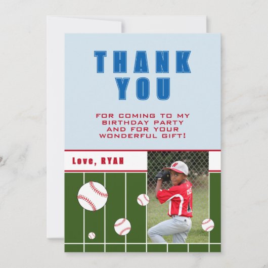 Baseball Balls Personalisiert Kindergeburtstag Fot Dankeskarte (Vorderseite)