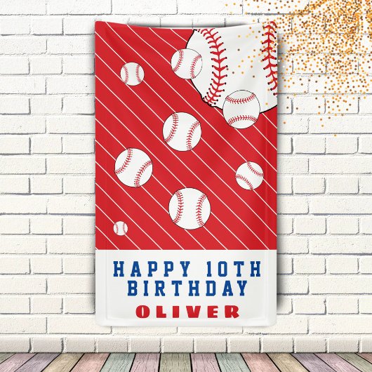 Baseball Balls Roter Kindergeburtstag Party Banner