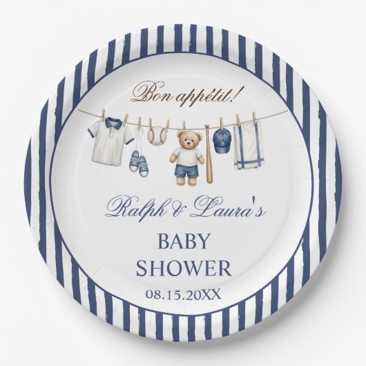 Baseball-Bär-Baby-Party Pappteller (Vorderseite)