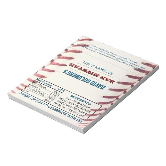 Baseball Bar Mitzvah Chocolate Candy Wrappers Notizblock (Rotiert)