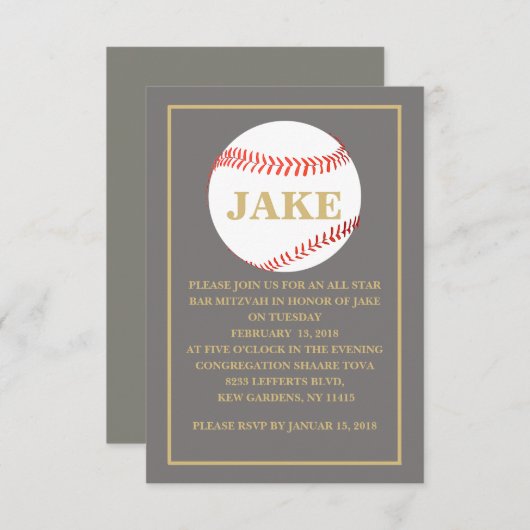 Baseball Bar Mitzvah Einladung, Bar Mitzvah Einladung (Vorne/Hinten)