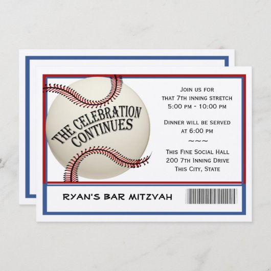 Baseball-Bar Mitzvah-Feier Einladung (Vorne/Hinten)