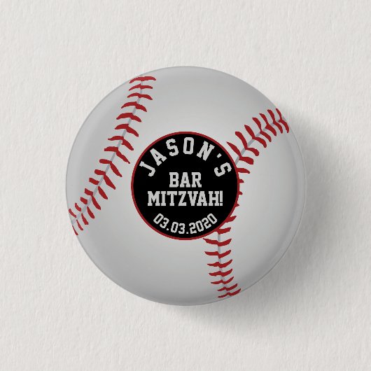 Baseball Bar Mitzvah Gevor Button Red Black (Vorderseite)
