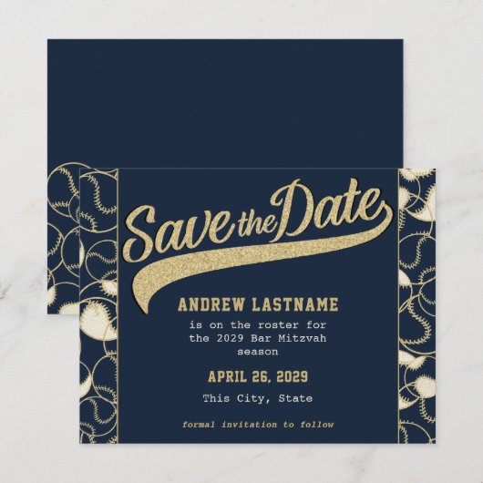 Baseball Bar Mitzvah Save the Date (Vorne/Hinten)