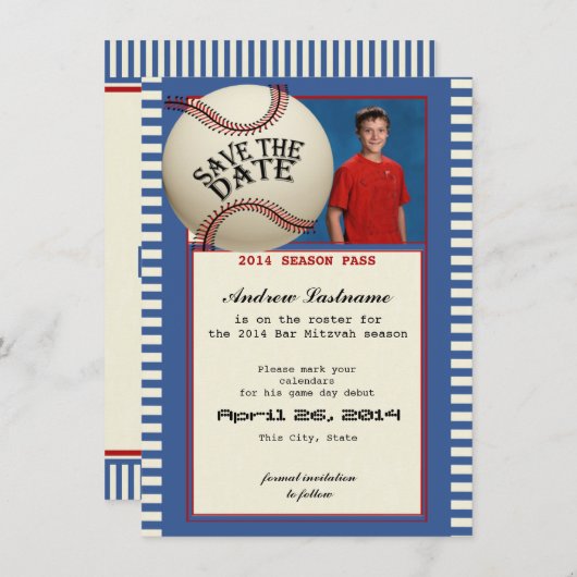 Baseball Bar Mitzvah Save the Date (Vorne/Hinten)