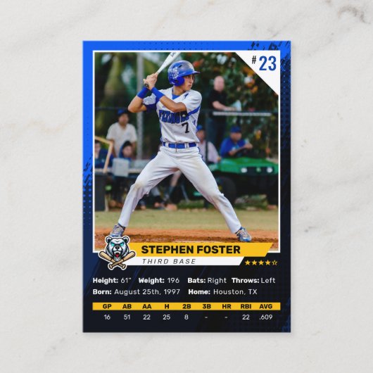 Baseball-Baseball-Foto-Baseball-Logo Telefonnummerkarte (Vorderseite)