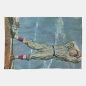 Baseball-Baseball, Pitcher im Baseball-Spiel Geschirrtuch (Horizontal)