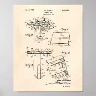 Baseball Basis 1953 Patent Kunst Alte Papiere Poster