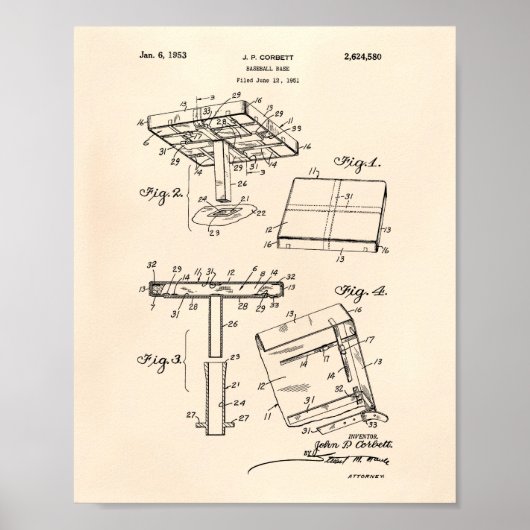 Baseball Basis 1953 Patent Kunst Alte Papiere Poster (Vorne)