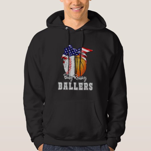 Baseball Basketball Mom Busy Raising Ballers Ameri Hoodie (Vorderseite)