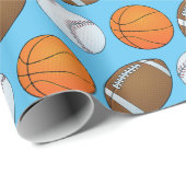 Baseball, Basketball und Fußball Geschenkpapier (Rolleneckpunkt)