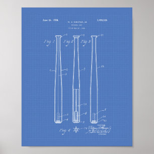Baseball Bat 1924 Patentart - Blueprint Poster