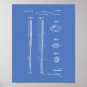 Baseball Bat 1939 Patentart - Blueprint Poster (Vorne)