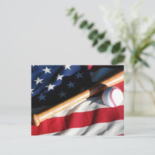 Baseball, Bat and American Flag Postcard Postkarte (Stehend Vorderseite)