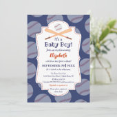 Baseball Bat Ball Briefmarke mit Baby Boy Baby Dus Einladung (Stehend Vorderseite)