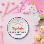 Baseball Bat Ball Briefmarke mit Baby Boy Baby Dus Pappteller (Party)