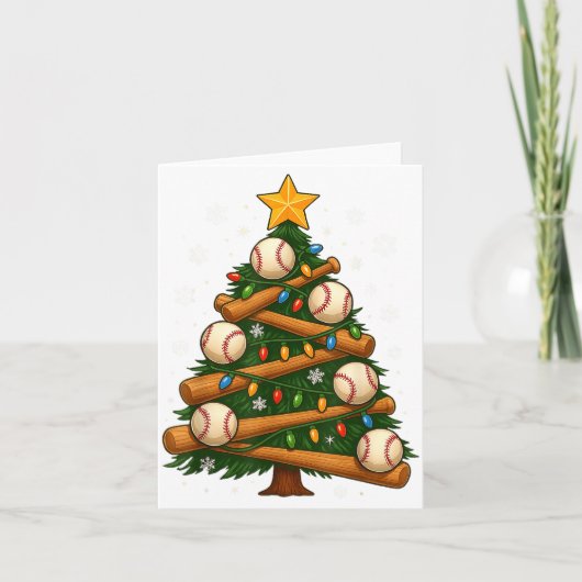 Baseball Bat Christmas Tree Lights Holiday Design Karte (Vorderseite)