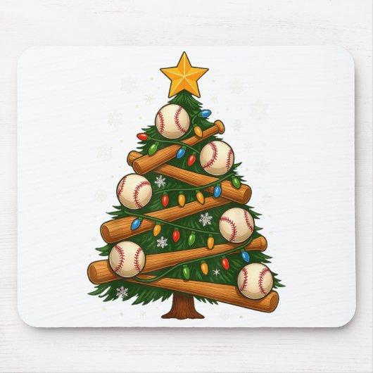 Baseball Bat Christmas Tree Lights Holiday Design Mousepad (Vorne)