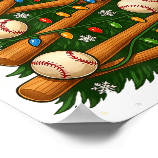 Baseball Bat Christmas Tree Lights Holiday Design Poster (Ecke)