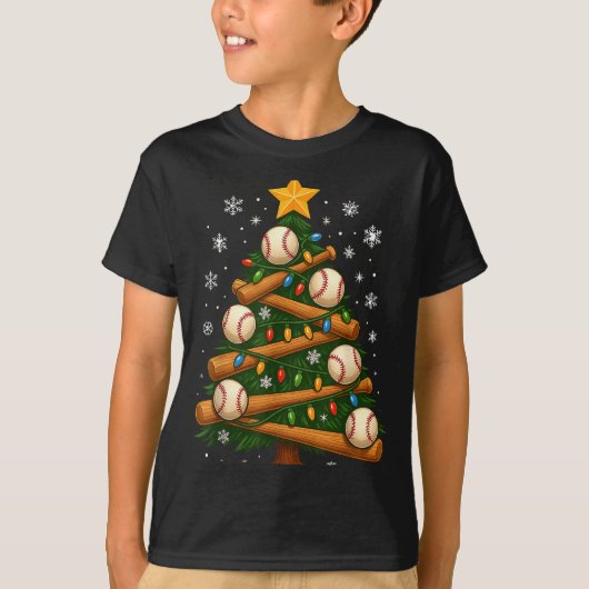 Baseball Bat Christmas Tree Lights Holiday Design  T-Shirt (Vorderseite)