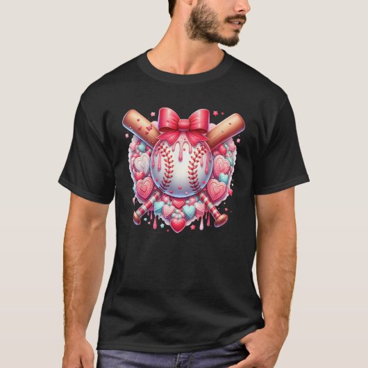 Baseball Bat Coquette Bow mit Eiscreme Tropfen T-Shirt (Vorderseite)