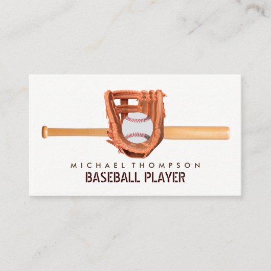 Baseball Bat & Gear aus Holz, Baseballspieler, Tra Visitenkarte (Vorderseite)