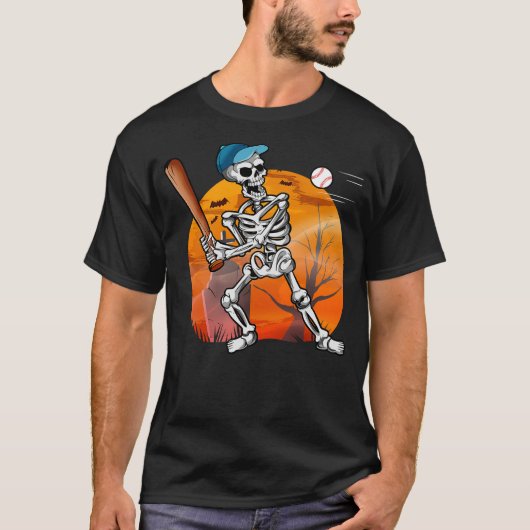 Baseball Bat Player Skeleton Funny Halloween Boys  T-Shirt (Vorderseite)