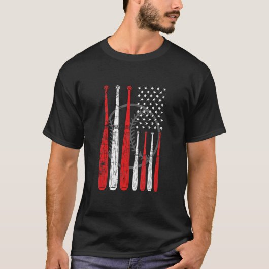 Baseball Bat US Flag Pitcher Catcher Baseball Spie T-Shirt (Vorderseite)