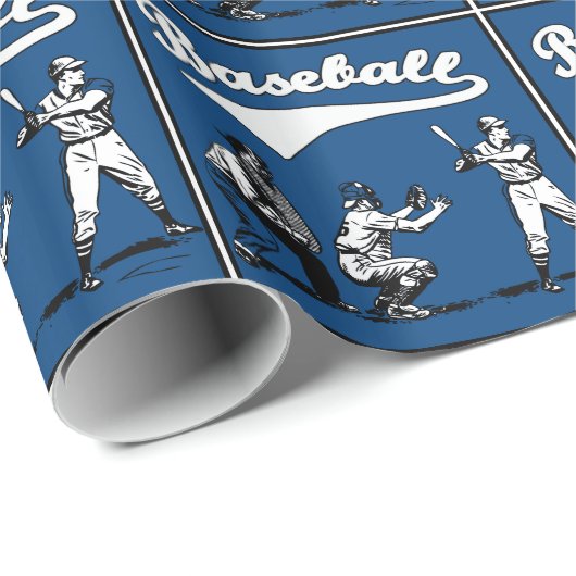 Baseball Batter Catcher Umpire Blue Gift Geschenkpapier (Rolleneckpunkt)