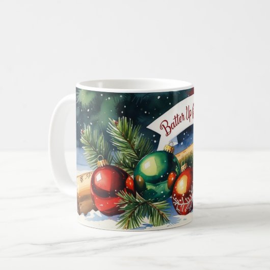 Baseball Batter Up für Weihnachten Kaffeetasse (Vorderseite Links)