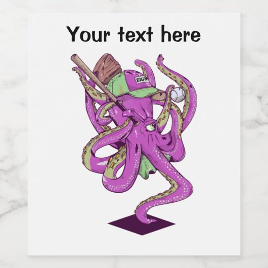 Baseball beim Oktopus Weinetikett (Einzelnes Label)